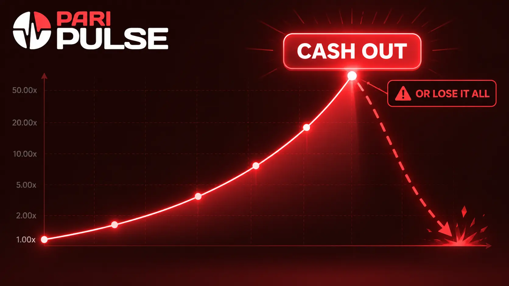 Cash out button at the peak of a Paripulse crash game round